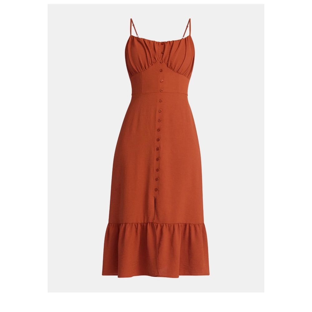No Boundaries Rust Button-Front Midi Dress - Brand New with Tags.